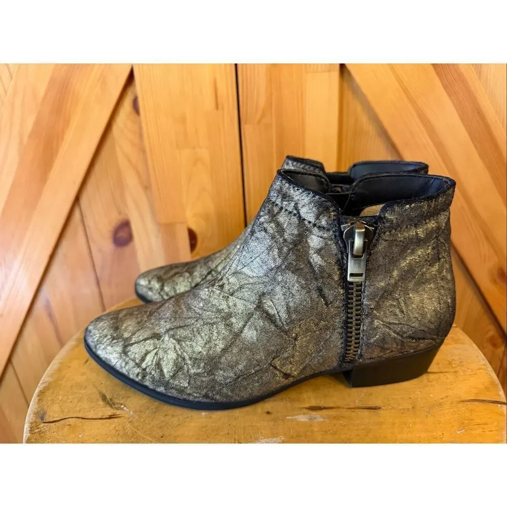 Naturalizer Blair crushed velvet Gold Ankle Boot Bootie Woman Sz 6M